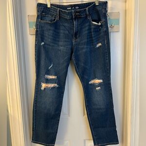 Old Navy women's mid-rise Power Slim Straight distressed jeans Sz 16S
